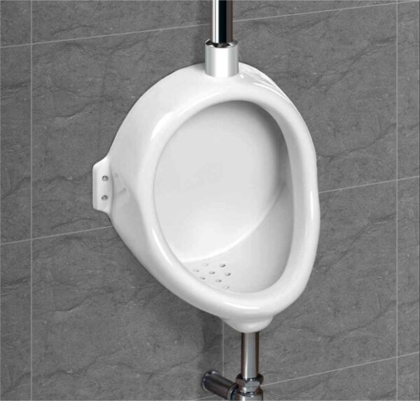 white flat back urinal on dark background